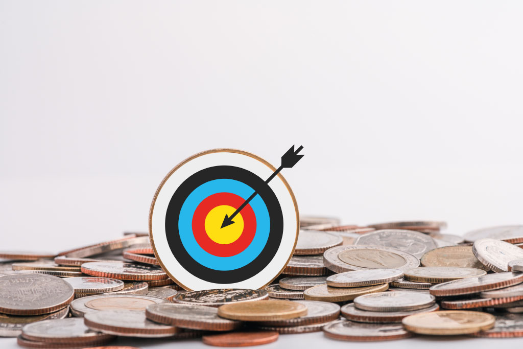 Arrow On Center Of Target In A Pile Of Money Graphic