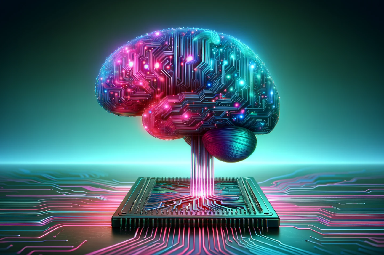 A brain integrated into wires and circuits on top of a computer chip, indicating the balance of ethically integrating Ai in recruitment