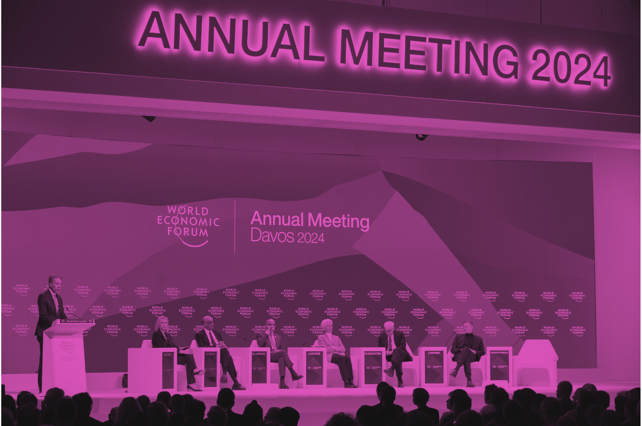 An image from the World Economic Forum at Davos in our brand color of pink