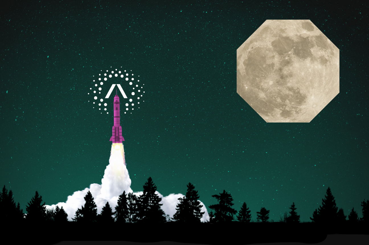 a collage of an octagon-shaped moon and a rocket to symbolize the stories in our recruitment marketing roundup