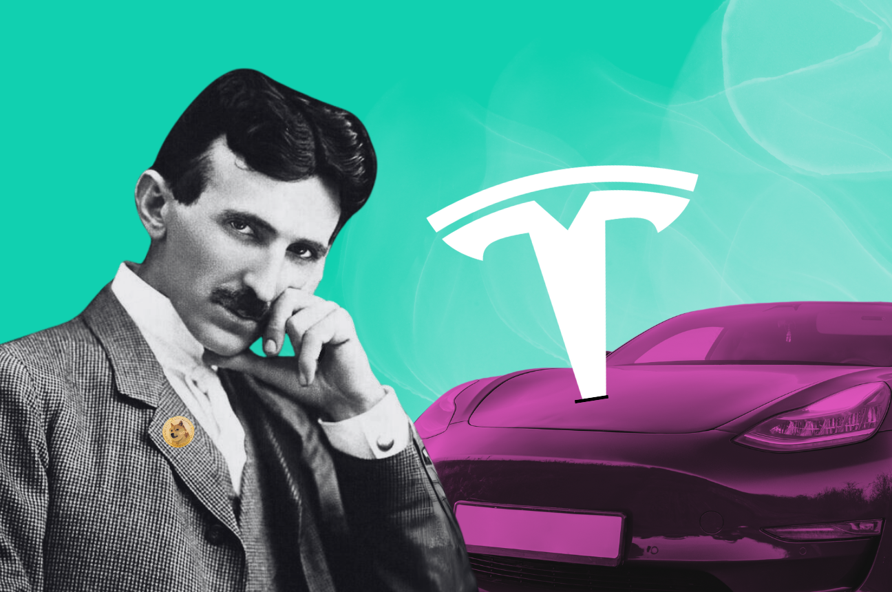 Nikola Tesla, a Tesla car and the Tesla logo in a collage to display one of the stories in our recruitment marketing roundup